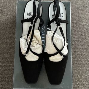 90s Black Satin Heels Slingback Rhinestone Formal Size 7